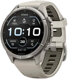 Garmin Fenix 9 Pro 43 mm titaani, harmaa ja tumma hiekanvärinen urheilukello - 1