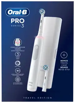 Oral-B Pro Series 3 White -sähköhammasharja, 2 vaihtoharjaa, 1 matkakotelo, Designed By Braun - 2