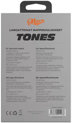Macs langattomat nappikuulokkeet Tones valkoinen - 4