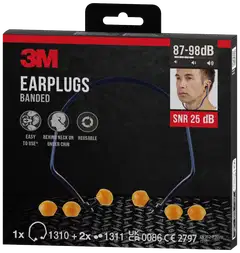 3M™ sangalliset korvatulpat 1310 + vaihtotulpat 2 paria, SNR-arvo 24–25 dB (käyttötavan mukaan), oranssi, 1 korvatulppapari +2 vaihtotulppaparia / pakkaus - 7