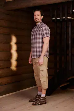 Reino&Aino miesten lyhythihainen ruutupaita Reino - Brown check - 2