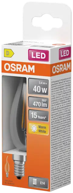 Osram LED-kynttilälamppu Star Classic BW 4W 2700K 470lm E14 filamentti - 3