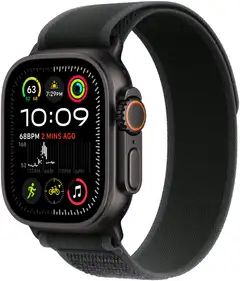 Apple Watch Ultra 2 GPS + Cellular 49mm mustatitaani kotelo, Black Trail Loop ranneke - S/M - MX4U3KS/A - 2