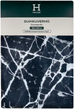 House suihkuverho Marble 180x200 cm, mustavalkoinen - 4