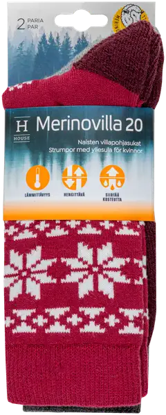 House naisten villapohjasukat 214H322517 2-pack - Grey/burgundy - 2