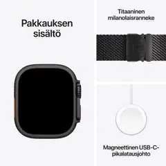 Apple Watch Ultra 4 GPS + Cellular 49 mm:n musta titaanikuori ja mustan titaanin värinen milanolaisranneke - L - MJAX4KS/A - 4