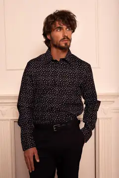 London Fog miesten kauluspaita SF Flower AOP2 - BLACK - 3