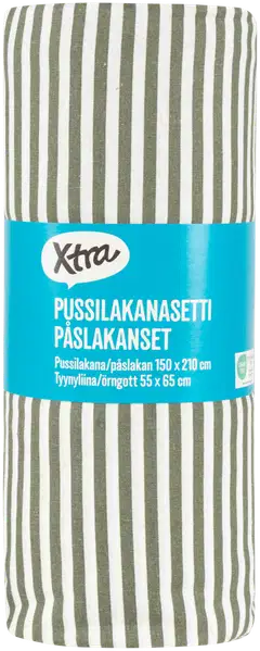 Xtra pussilakanasetti Lykke 150x210 cm tummanvihreä/ valkoinen - 2
