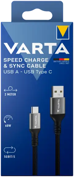 Varta USB-A–USB-C-kaapeli 2m musta - 1