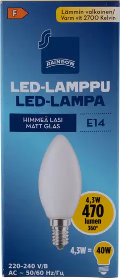 Rainbow LED-kynttilälamppu 4,3W E14 2700K 470lm huurrettu lasi - 1