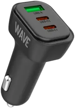 Wave 60W Pikalataava autolaturi, 2 x USB Type-C + 1 x USB-A, Musta - 1