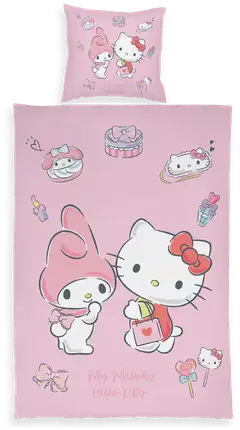 Lasten junior pussilakanasetti Hello Kitty ja Melody 120x160+40x60 cm - 1