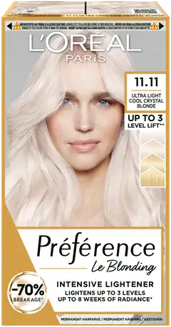 L'Oréal Paris Préférence Le Blonding 11.11 Ultra Light Extra Light Cool Silver Blonde Erittäin kirkas viileä hopeanvaalea kestoväri 1kpl - 1