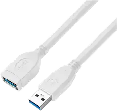 Wave USB3.0 (USB-A uros - USB-A naaras) jatkokaapeli, 1,8m, Valkoinen - 1