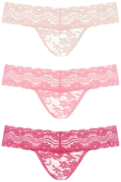 Rose stringit 3 kpl pakkaus S/M - Pinkki, Punainen, Vaaleanpun - 1