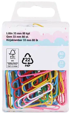 Paperiliitin 33 mm 80 kpl värillinen - 1