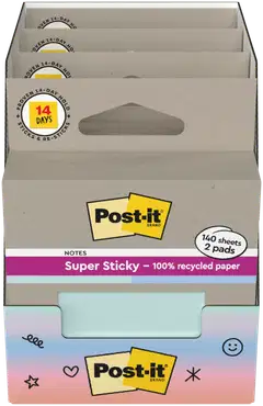 Post-it® Super Sticky 100% Recycled -viestilaput 654-RSS2-PSGP, mintunvihreä ja sininen, 76 mm x 76 mm, 70 viestilappua/lehtiö, 2 lehtiötä/pakkaus - 4