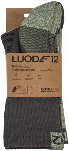 Luode12 unisex retkeilysukat 2-pack Coolmax - Green - 2
