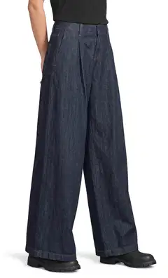 WKLY. naisten leveät farkut, smart casual denim 222W282684 - Denim dk. blue - 1