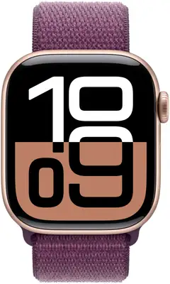 Apple Watch Series 10 GPS 42mm Rose Gold alumiinikotelo, Plum Sport Loop ranneke   - MWWK3QN/A - 1