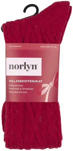 Norlyn naisten villasekoitesukat - Merry Red Cable - 2