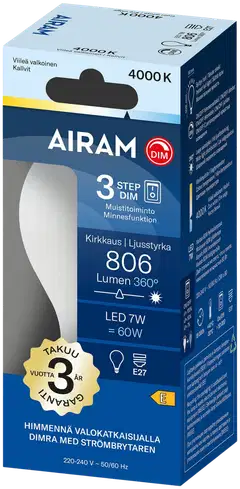 Airam LED Otso 3-step opaali 360° vakiokupu E27 4000K 806lm - 2