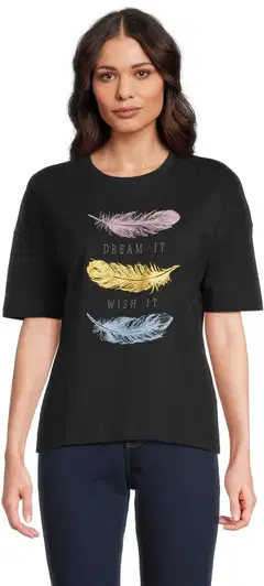 House naisten t-paita print 213H261405 - BLACK - 1