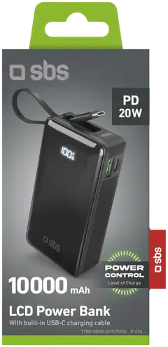 SBS varavirtalähde Usb-A + Usb-C + Lcd 10000 Mah - 2