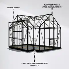 Lykke kasvihuone t-muotoinen musta 10,2 m2 - 2