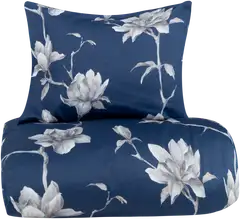 House satiinipussilakanasetti Blomster 150 x 210 + 55 x 65 cm tummansininen - 1