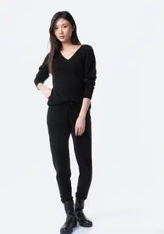 TEX naisten neulepusero V-kaulus I286107 - BLACK 1 - 2