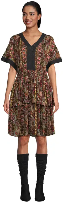 Margaux Riviera naisten lyhyt kuviollinen frillahelmainen mekko SOK-120 - WINE AOP - 1