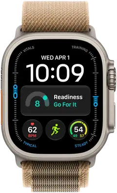 Apple Watch Ultra 4 GPS + Cellular 49 mm:n luonnontitaanikuori ja aavikonvärinen Alpine Loop -ranneke - M - MJAF4KS/A - 1