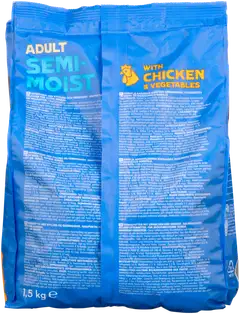 Coop puolikostea ruoka sis. kanaa ja kasviksia täysikasvuisille koirille täysrehu 1,5 kg - 3