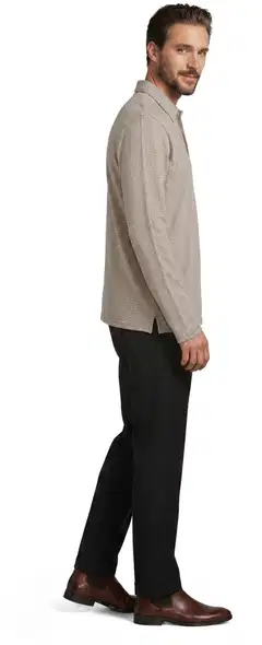 London Fog miesten pitkähihainen jacquard jersey -pikeepaita 194L292607 - Beige - 3