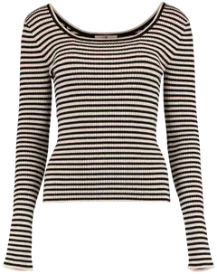 Hailys naisten raidallinen ribbineule Runa - beige/black stripe - 1