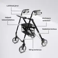 Arvo rollaattori kevyt, musta - 2