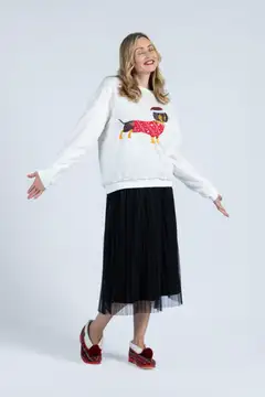 Ronald naisten väljä joulufleece jouluisella koira koristelulla - Off white - 6