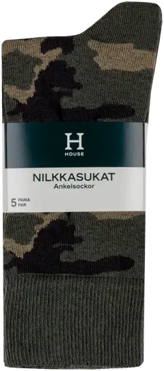 House miesten nilkkasukat camo 193H322511 5-pack - Khaki/graphite - 2