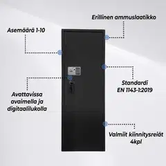 Trekker asekaappi 10 Asetta AS1000 V2, Digitaalilukolla, Musta - 3
