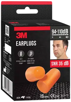 3M™ korvatulpat 1100, pehmeä vaahto, SNR-arvo 35 dB, oranssi, 30 paria/pakkaus - 4