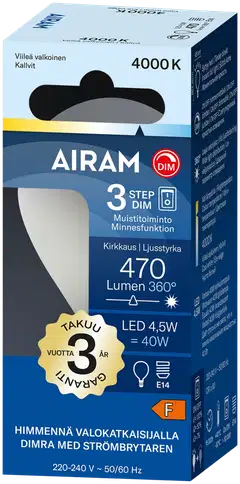 Airam LED Otso 3-step opaali 360° pienkupu E14 4000K 470lm - 2