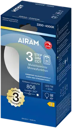 Airam LED 3-step color opaali 360° globe-95 E27 2200K-4000K 806lm - 2
