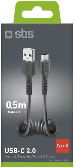 SBS kierrekaapeli Usb-A To Usb-C 0,5 M musta - 2