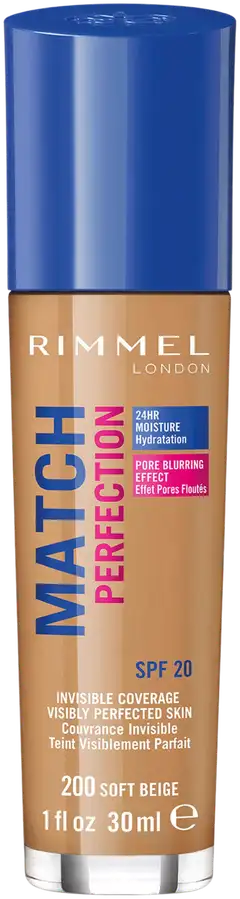 Rimmel 30ml Match Perfection Foundation SPF 20 200 Soft Beige meikkivoide - 1