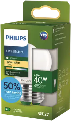 Philips Ultra Efficient LED-lamppu 2.3W P45 E27 2700K 485LM huurrettu - 2