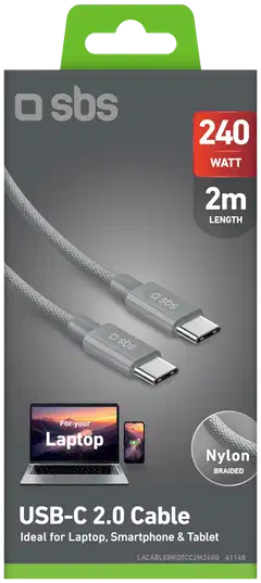 SBS Punottu USB‑C-kaapeli 240W, 2 m, harmaa - 2