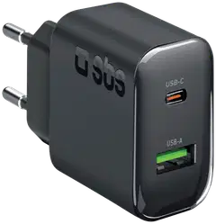 SBS Seinälaturi USB‑C PD65W + USB‑A, musta - 1