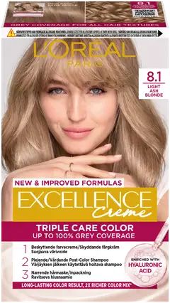 L'Oréal Paris Excellence Creme 8.1 Light Ash Blonde Keskivaalea Tuhka kestoväri 1kpl - 1