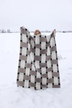 Lapuan Kankurit Punos huopa 130x180cm+hapsut valko-beige-musta 100% villa - 4